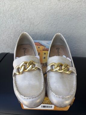 Bella Vita Metallic Gold Chain-Accent Loafers